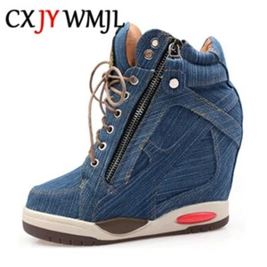 Zapatillas De Cuña Vaquera Para Mujeres Zapatos De Moda Con Plataforma Deportiva - Imagen 1 de 13