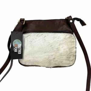 Mona B Crossbody Bag Animal Hair Vegan Leather Brown Handbag Purse Brand New - Picture 1 of 11