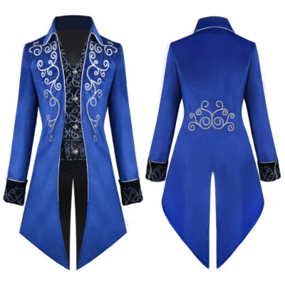Men Vampire Gothic Long Suit Jacket Tuxedo Tailcoat Frock Coat Party Dance Stage - Image 1 of 4