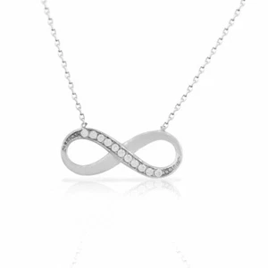 .925 Sterling Silver White Crystals CZ Love Infinity Necklace with Chain - Picture 1 of 4