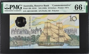 1988 Australia 10 Dollars P49b COMM polymer UNC PMG 66 - Picture 1 of 2