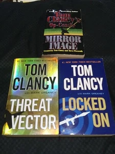 Lot Of 3 Books By Tom Clancy (Paperback) Mirror Image Locked On Threat Vector - Picture 1 of 7