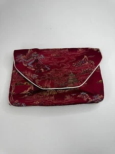 Vintage Red Silk Cosmetic Pouch With Button Closure - Picture 1 of 6