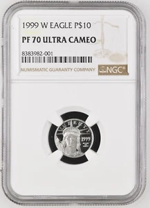 1999-W Proof $10 American Platinum Eagle 1/10 oz NGC PF70UC Brown Label - Picture 1 of 2