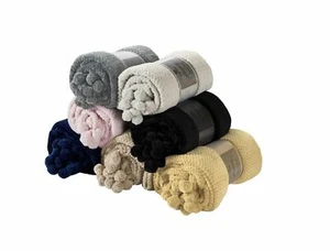 Neu Popcorn Bommel Waffel Überwurf Fleece weich warm Decke Schlafsofa Campingstuhl UK - Bild 1 von 22