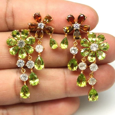 Pendientes de plata de ley 925 peridoto verde, turmalina y circón chapados en oro de 18 quilates Foto 1 de 4