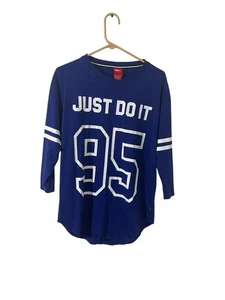 Camiseta de béisbol vintage Nike Just Do It 95 azul de gran tamaño para mujer talla mediana - Imagen 1 de 5