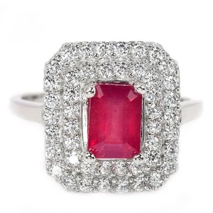 ANELLO ARGENTO 925 PIETRA PREZIOSA RUBINO ROSSO ROSA NATURALE E ZIRCONI BIANCHI MISURA 7 - Foto 1 di 8