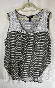Style & Co 3x Scoop smanicato donna verde oliva bianco pizzo chevron righe - Foto 1 di 3