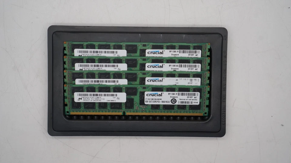 Micron 32GB 4x8GB PC3-10600R DDR3 ECC Server Memory - MT36JSF1G72PZ-1G4M1HF - Image 1 of 1