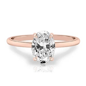 18k Rose Gold Ring For Engagement Lab Grown Oval 1 Carat IGI Certified Diamond - Picture 1 of 10