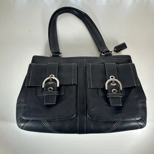 Vintage Y2K Coach schwarz Leder Doppeltasche Soho Umhängetasche Handtasche Beuteltasche - Bild 1 von 11