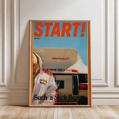 Start Poster Wall Art, Retro Porsche Carrera RS Print, Vintage Racing Poster - Image 1 of 4