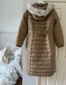 River Island Long Quilted Beige Belted Coat Size 16 - Picture 1 of 4