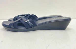 Athena Alexander Women Blue Solid Synthetic Upper Wedge Slides Sandals Size 8 - Picture 1 of 7
