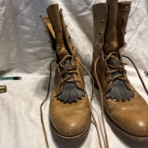 Justin Womens Lace Up Leather Boots Front Black  Tassel Lt Brown7 1/2B - Picture 1 of 7