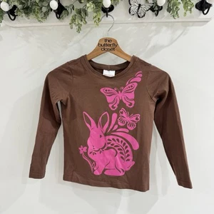 hanna andersson Girls Bunny Rabbit Butterflies Brown Pink T Shirt 120 - Picture 1 of 3