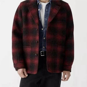NWT J. Crew Mens Plaid Wool Shetland OverCoat Jacket Size M Limited Edition Red  - Picture 1 of 8