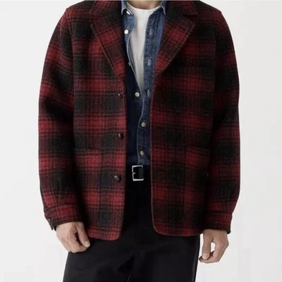 NWT J. Crew Mens Plaid Wool Shetland OverCoat Jacket Size M Limited Edition Red  - Image 1 of 4