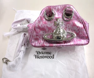 NWT Vivienne Westwood Accord Shoulder Bag Handbag Silver Pink Big Orb Chain - Picture 1 of 8