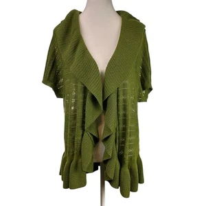 Lane Bryant Olive Green Ruffled Trim Open Front Cardigan Sweater 18/20W - Picture 1 of 7