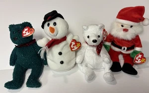 4 Christmas Beanie Babys Snowball 1996 Santa 1998 Holliday Teddies 2000 & 2001 - Bild 1 von 22