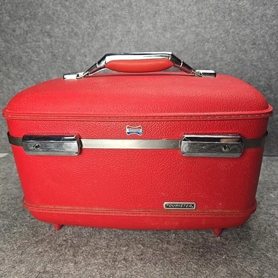 Estuche de artículos de tocador equipaje maquillaje rojo vintage American Tourister "Tiara" con bandeja  Foto 1 de 4