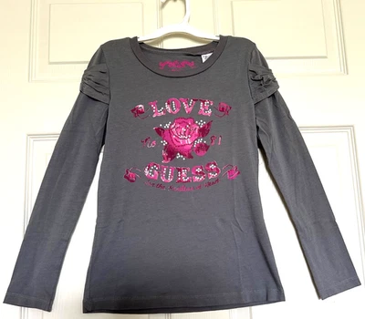 NUEVO ADIVINAR - Big Girls M/10-12 RARO LOVE ROSE BLING TOP Para los inquietos de corazón Foto 1 de 4