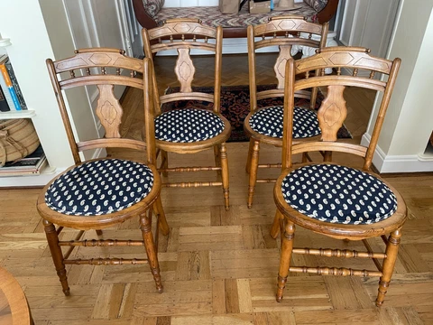 Set of 4 Walnut Antique French Country Dining Chairs Cover