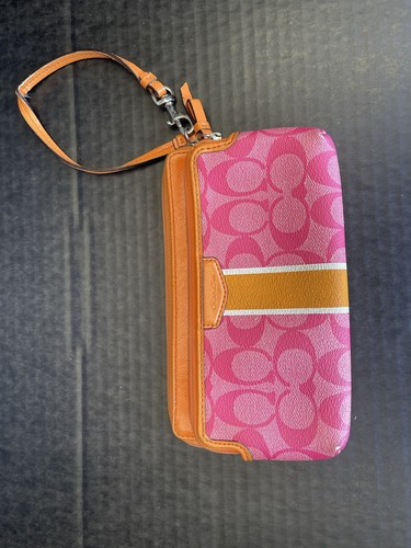 COACH Portafoglio fisarmonica cappotto a righe rosa e arancione