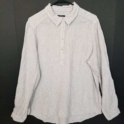 Camiseta túnica JONES & CO 100 % lino a rayas manga enrollable marrón blanco talla? Foto 1 de 4