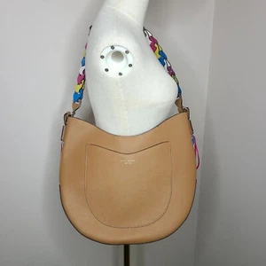 Henri Bendel New York Hobo Shoulder Bag Tan Multicolor Link Strap Fringe Rare - Picture 1 of 8