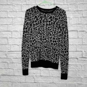 Ann Taylor Adult Sweater ST White Black Leopard Long Sleeve Wool Pullover Tall - Picture 1 of 4