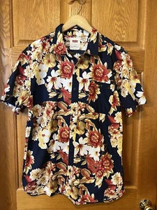 BO42 Levis Hawaiian Floral Button Up Short Sleeve Shirt 100% Cotton Mens Large - Picture 1 of 5