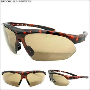 Mens Sporty Wrap Around BIFOCAL READING SUN GLASSES READERS Large Tortoise Frame - Picture 1 of 8