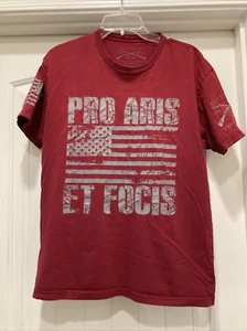 Grunt Style T shirt Red Pro Aris Et Focis For Hearth and Home American Flag SZ L - Picture 1 of 11
