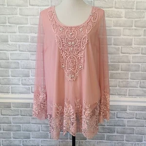 Blusa Top Roamans Rosa Túnica Bordada Adornada Talla Grande 16W Romántica NUEVA - Imagen 1 de 9