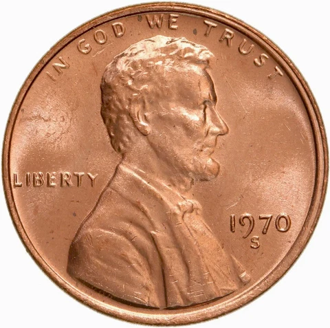 1970-S Lincoln Memorial Cent Large Date Choice Red BU Penny US Coin Free S&H Cover