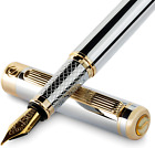 Silver Chrome Fountain Pen - Silver Chrome with 24K Gold Finish Fine Nib