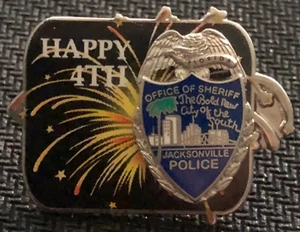 JAXSO - Jacksonville Sheriff’s Office “HAPPY 4th” shiny silver lapel Pin - Picture 1 of 1