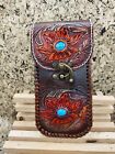Carved Leather Phone Case for Belt Leather Cell Phone Holder Leather Gift 542