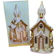 Vintage Shimmering Elegance Porcelain Church Lamp White Gold With Box Works