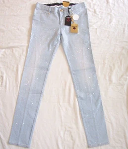 LEROCK Light Blue Swarovski Crystal Embellished Denim Jeans 26 or 27 - Picture 1 of 3