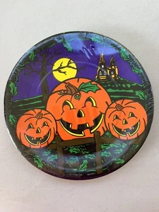 Neu aus altem Lagerbestand Vintage 90er Spuk Halloween 10" Pappteller Kürbis Patch Packung mit 10 Tellern - Bild 1 von 6