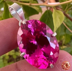 Certified 42.70 CT Natural Pink Ruby Loose Gemstone Pendant In 925 Solid Silver - Picture 1 of 7