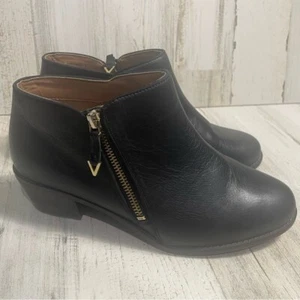 Vionic Jolene Ankle Boot Black Leather Zip Up Bootie size 8 Gold Accent Comfort - Picture 1 of 8