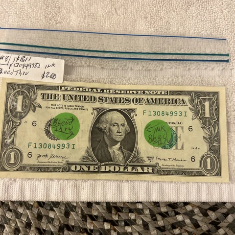 $1 Bill F13084993I Ink Bleed Through Cover