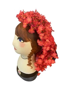 Styled By Jack McConnell New York Red Feather Hat Rose Colored Bouquet Flowers - Picture 1 of 15