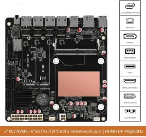 N100 Industrial Motherboard NAS 4 Cores 4 4x2.5G 226-V Dual M.2 Slot 6xSATA - Picture 1 of 9