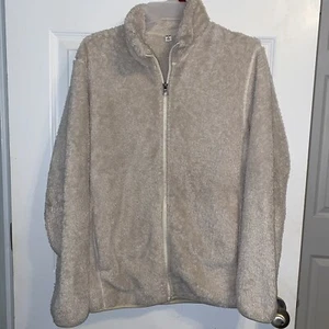 Cream Zip Front Fleece Jacket Size Medium Very Soft - Picture 1 of 3